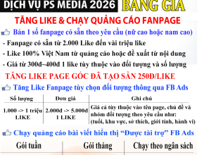 Bảng giá dịch vụ Fanpage